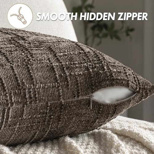 MIULEE Chenille Textured Fall Throw Pillow Covers Brown 18x18 Set of 2 - color: Brown, size: 18" x 18" (Pack of 2)