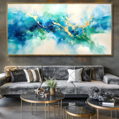 liysawg Wall Art Abstract Canvas Painting Green Blue and Gold 24"x48" - color: Abstract 11, size: 48"L x 24"W