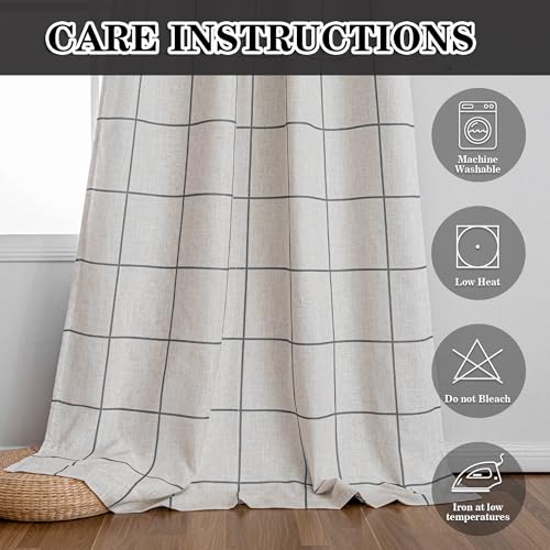 MYSKY HOME 100% Blackout Plaid Linen Curtains 63 Inches Long Double Layer Farmhouse Thermal Insulated Checkered Print Drapes with Rod Pocket Back Tab for Living Room Bedroom, 2 Pcs, 52"Wide, Deep Grey - color: Deep Grey, size: 52"W x 63"L (Pack of 2)