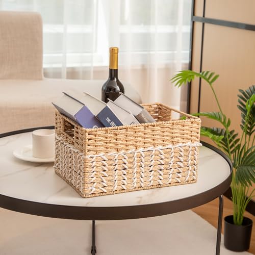 Paper Rope Woven Storage Basket With Side Handles