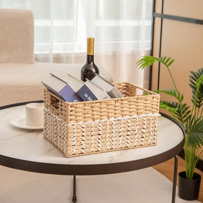 Paper Rope Woven Storage Basket With Side Handles