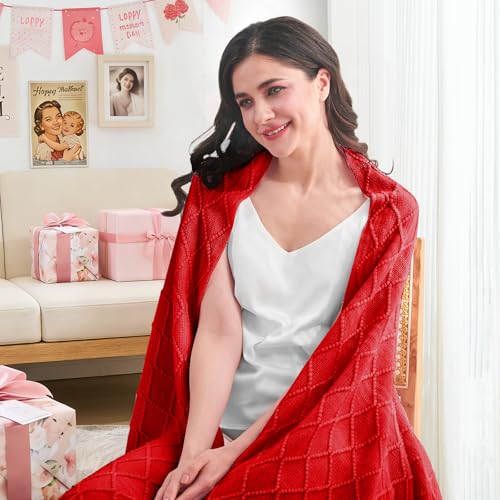 inhand Red Knitted Throw Blanket for Couch and Bed, 50"x60" - color: Red, size: 50"x60"