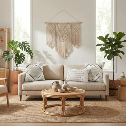 Mecatny Boho Outdoor Throw Pillow Covers 18x18 Set of 2 Beige & Black - color: Beige Black, size: 18" x 18" (Pack of 2)