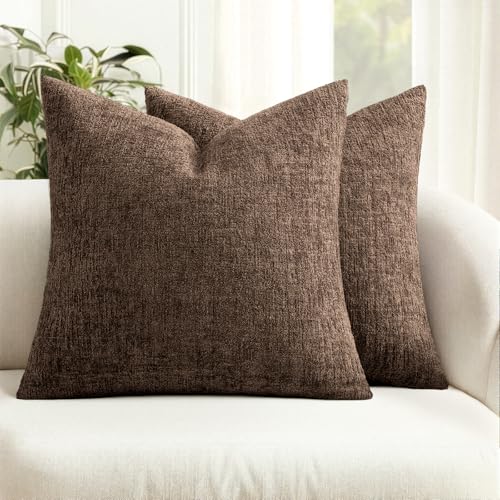 MIULEE Fall Couch Pillow Covers Textured Chenille 18x18 Brown - color: Brown, size: 18" x 18" (Pack of 2)