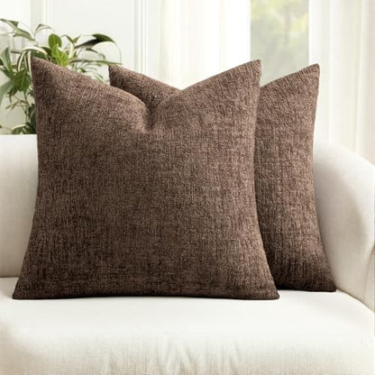 MIULEE Fall Couch Pillow Covers Textured Chenille 18x18 Brown - color: Brown, size: 18" x 18" (Pack of 2)
