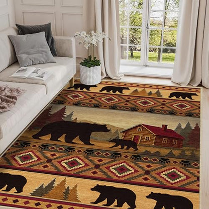 Cabin Bear Area Rug 4x6 for Living Room Rustic Lodge Bear Area Rugs - color: Cabin, size: 4' x 6' (Rectangular)