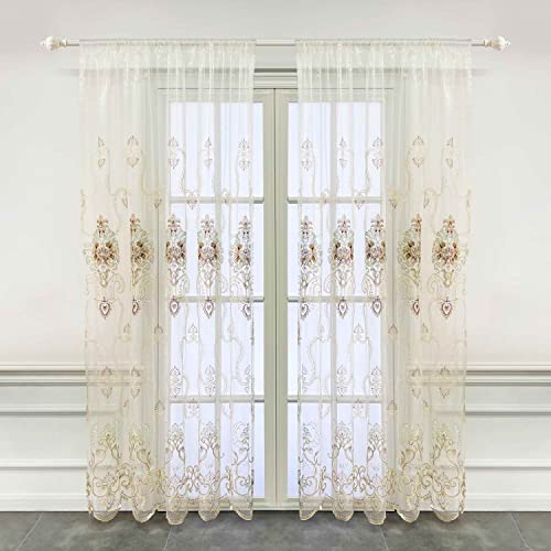 pureaqu Sheer Curtains Embroidered Window Drape Rod Pocket 1PC W39 x H84 - size: 39"W x 84"L (Pack of 1)