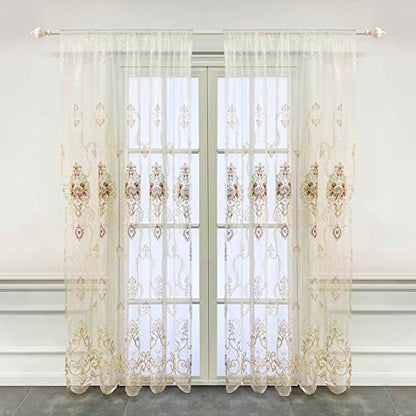 pureaqu Sheer Curtains Embroidered Window Drape Rod Pocket 1PC W52 x H96 - size: 52"W x 96"L (Pack of 1)