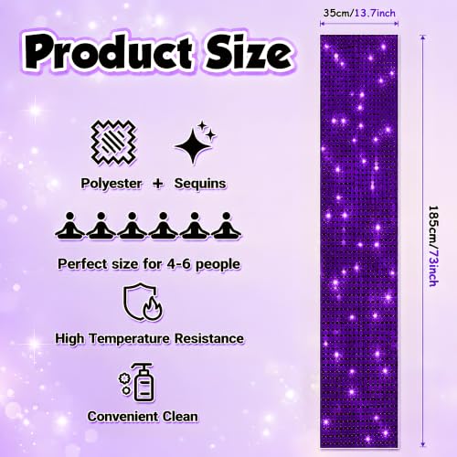 Disco Party Decorations - Purple Sequin Glitter Disco Table Runner - color: Purple Sequin Glitter