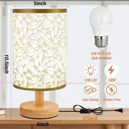 Desk Lamp LED Bulb Included, Small Bedside Table Lamp Plug-in - Classic Wood Base with Flaxen Fabric Shade, Lamps for Night Stands, Simple Nightstand Light for Bedroom, Office, Desk - color: Rose Gold