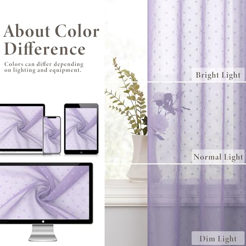 Pitalk Light Purple Sheer Curtain for Kids Room Nursery 63 Inch Polka Dots - color: Lavender, size: 52"W x 63"L (Pack of 2)