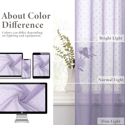 Pitalk Light Purple Sheer Curtain for Kids Room Nursery 63 Inch Polka Dots - color: Lavender, size: 52"W x 63"L (Pack of 2)
