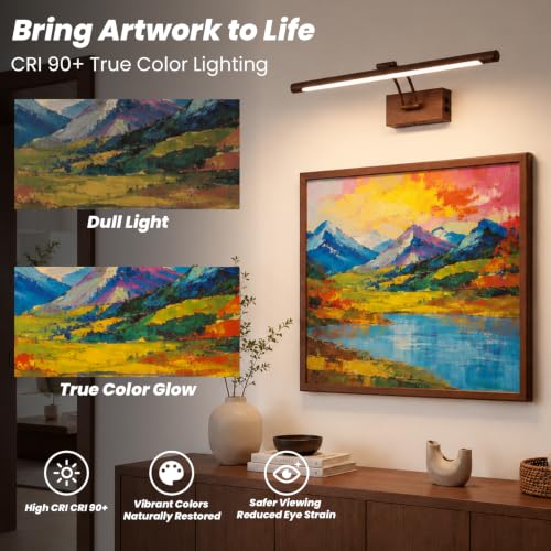 Battery Operated Picture Light for Wall,Walnut Finish 23.6-Inch - color: Walnut Finish, size: 23.6 Inch