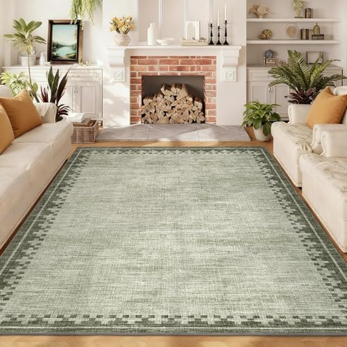GarveeHome 8x10 Cross Bordered Living Room Rug Non Slip Neutral Carpet - color: Green, size: 8' x 10' (Rectangular)