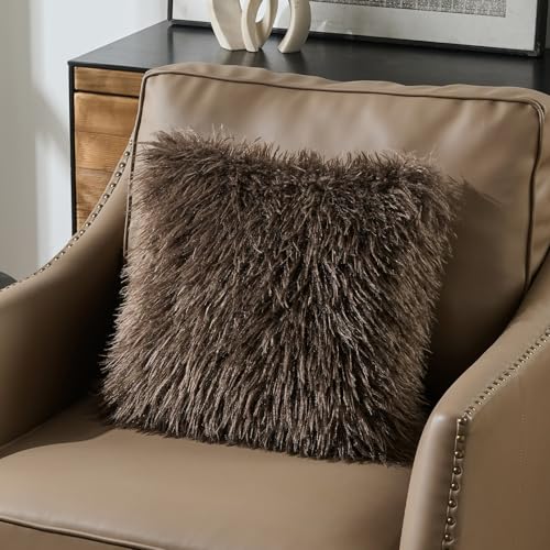 FUTEI Pack of 2 Faux Wool Throw Pillow Covers 18x18 Inch, Dark Coffee - color: Dark Coffee