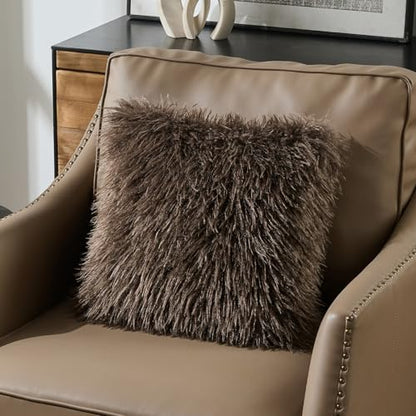 FUTEI Pack of 2 Faux Wool Throw Pillow Covers 18x18 Inch, Dark Coffee - color: Dark Coffee