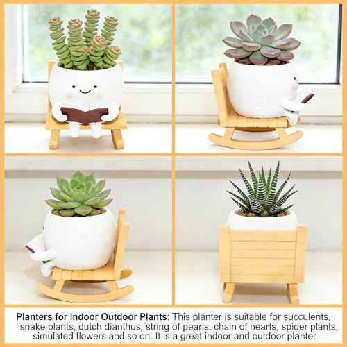 LAUGOKEBE Rocking Chair Smiley Face Planter Cute Plant Pots with Drainage