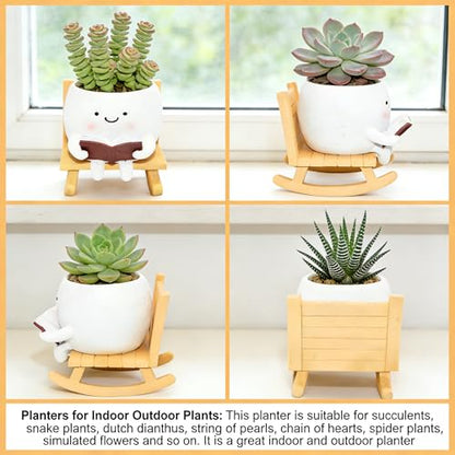 LAUGOKEBE Rocking Chair Smiley Face Planter Cute Plant Pots with Drainage