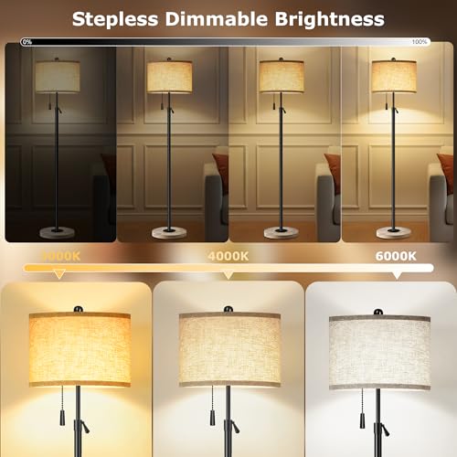 Floor Lamp for Living Room, Floor Lamp with Remote Control, Adjustable Height Modern Standing Lamp with Marble Base & Linen Shade, Dimmable Tall Floor Light for Bedroom, Reading Black - color: Black-Remote Control