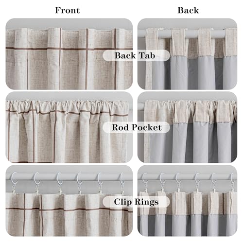 MYSKY HOME 100% Blackout Plaid Farmhouse Linen Curtains 54 Inch Long 2 Panels Set for Small Window Double Layer Windowpane Drapes Thermal Insulated Privacy Protection Rod Pocket Back Tab, 52"W, Brown - color: Brown, size: 52"W x 54"L (Pack of 2)
