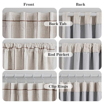 MYSKY HOME 100% Blackout Brown Plaid Linen Curtains 72 Inches Length Double Layer Farmhouse Thermal Insulated Striped Print Drapes with Rod Pocket Back Tab for Bedroom Living Room, 2 Pcs, 52" Wide - color: Brown, size: 52"W x 72"L (Pack of 2)