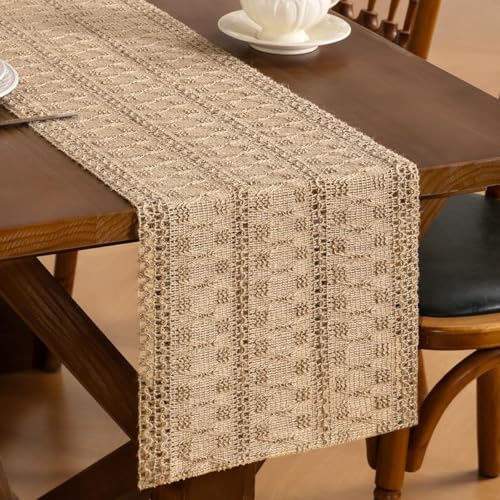 Burlap Brown Woven Table Runner Boho Cotton Linen 11"×36" - color: Burlap Brown, size: 11" × 36"