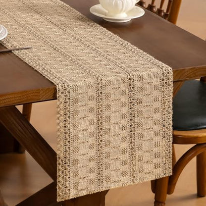 Burlap Brown Woven Table Runner Boho Cotton Linen 11"×36" - color: Burlap Brown, size: 11" × 36"
