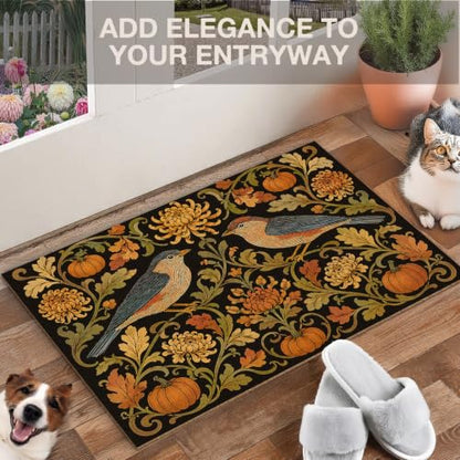 Fall Bird Pumpkin Faux Coco Coir Doormat Door Mat 17x30 Inch - color: Fall Bird