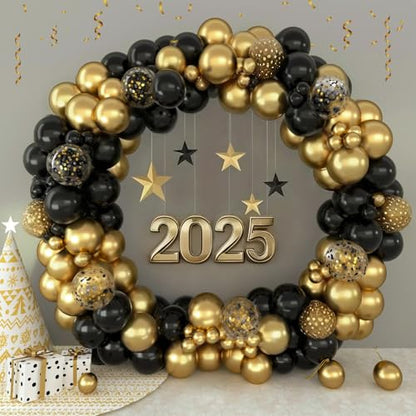 Patimate Black Gold Confetti Balloons Set 50 pcs 12 inch - color: Metallic Gold Black