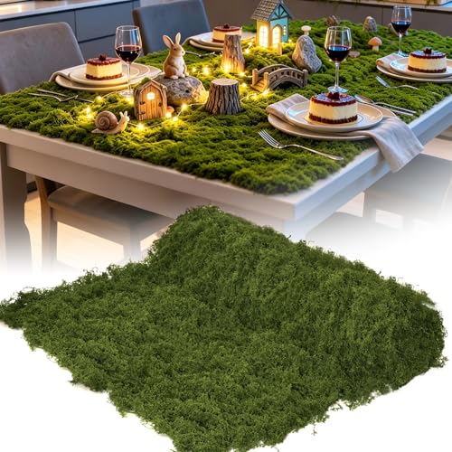 Fake Moss Table Runner for Decor, 39.4" x 39.4" Soft Fluffy Faux Moss Mat, Artificia Dark Green Moss Roll Fake Grass for Crafts, Fairy Garden, Enchanted Forest, Wedding, Party, (39.4" x 39.4") - size: 39.4" x 39.4"