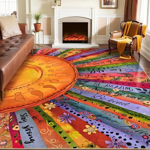 Likiyol Sun Rugs for Living Room 5x7 Area Rugs, Non Slip Washable Rugs for Bedroom Soft Faux Cashmere Inspirational Living Room Rug, Large Carpet Low Pile Rug for Dining Room, Home Office Decor - size: 5' x 7' (Rectangular)