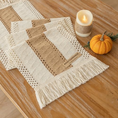 Keketoarrange Boho Macrame Table Runner 12x72 Inch - color: Beige Brown, size: 72"L