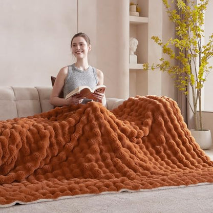 60"x80" Ultra-Soft Fuzzy Faux Fur Twin Blanket, Rust - color: Bubble Rust, size: Twin (60" x 80")