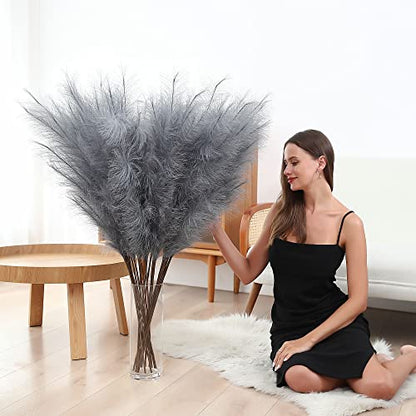 Wertuirk 8 Pcs 45 inch Tall Faux Grey Pampas Grass Decor - color: Grey