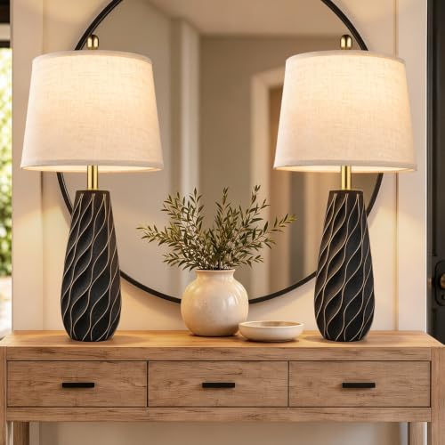 27" Ceramic Table Lamps Set of 2, Modern Lamps, Large Black Lamps - color: Black
