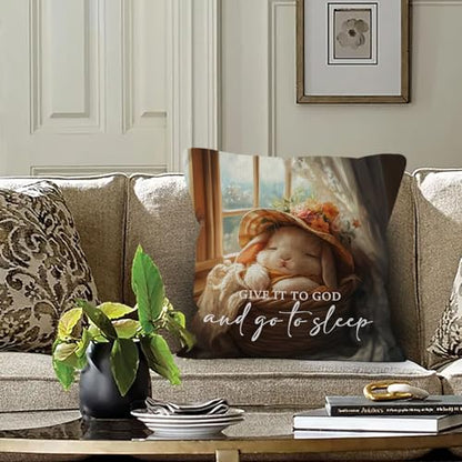 Give It to God and Go to Sleep Bunny Throw Pillow Covers 18x18,Bible Christian Nursery Animal Rabbit Pillow Covers for Home Bedroom Couch,Bunny Rabbit Christian Gifts for Women - color: 2-christian-bunny