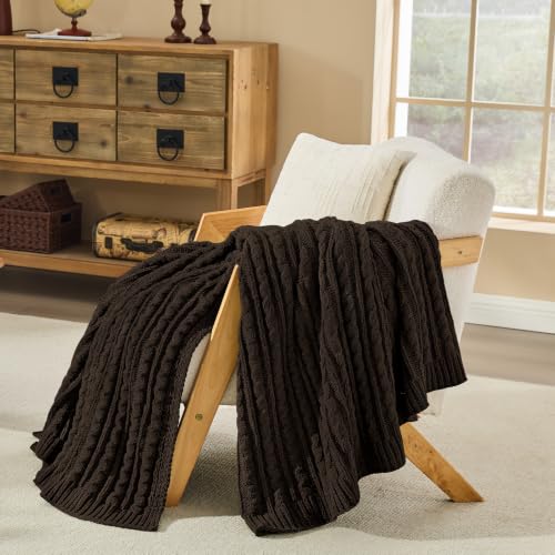 Cocoa Brown Cable Knit Throw Blanket,Extra Thick Cozy Sofa Blanket 50x60 - color: Cocoa Brown, size: 50"x60"