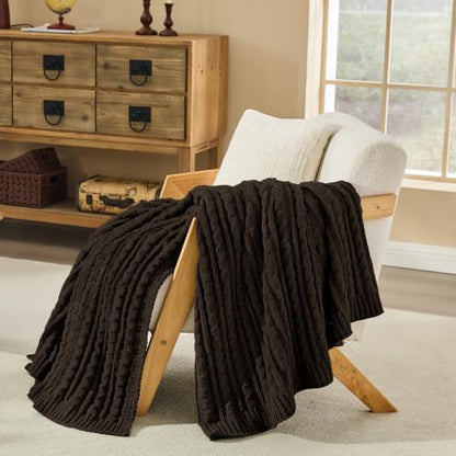 Cocoa Brown Cable Knit Throw Blanket,Extra Thick Cozy Sofa Blanket 50x60 - color: Cocoa Brown, size: 50"x60"