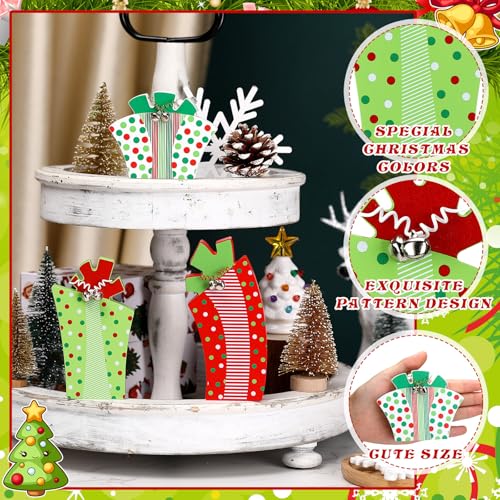 3 Pcs Christmas Table Decoration Whimsical Red Green Wooden Gift Box Sign - style: Whimsical