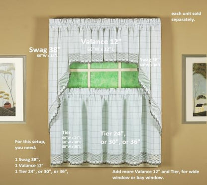 Today's Curtain Adirondack 2-Tone Crochet Tier 36", White/Gray, 60W x 36L - color: White/ Gray, size: 60"W x 36"L (Pack of 1)