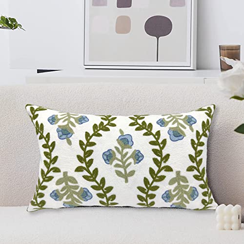 Alysheer Floral Embroidered Decorative Throw Pillow Cover 12"x 20",1pc Blue - color: Blue, size: 20" x 12" (Pack of 1)