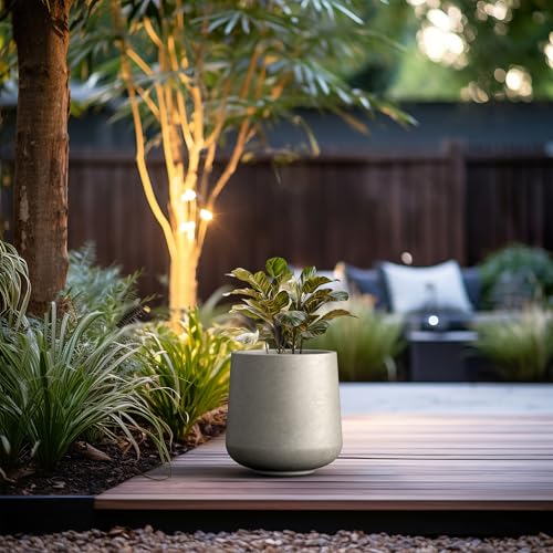 Kante Accent Round Curved Weathered Concrete Planter 13" Dia, Outdoor - color: Weathered Concrete, size: 11.6" D