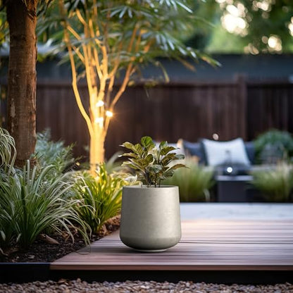 Kante Accent Round Curved Weathered Concrete Planter 13" Dia, Outdoor - color: Weathered Concrete, size: 11.6" D