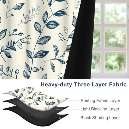 Botanical Blackout Curtains for Bedroom 84 Inches Long - color: Botanical-a