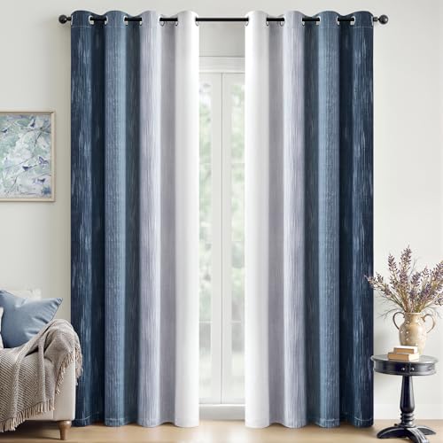 MIULEE Navy Blue and Greyish White Ombre Blackout Curtains 52Wx96L Set of 2 - color: Navy Blue and Greyish White, size: 52"W x 96"L (Pack of 2)
