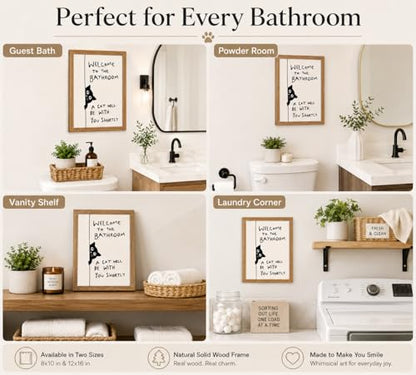 Framed Funny Cat Wall Art, Black White Animal Bathroom Painting, 12x16in - color: Black Cat, size: 12x16in