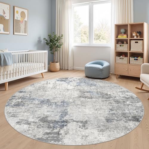 DMOYEST 8ft Round Area Rug for Living Room Washable Non Slip Circle Rug - color: Grey Blue, size: 8' (Round)