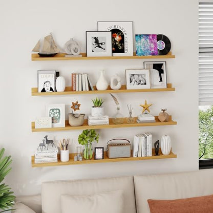 Axeman Picture Ledge Shelf, 48 Inch Oak Floating Shelves Set of 4 - color: Oak, size: 48 Inch