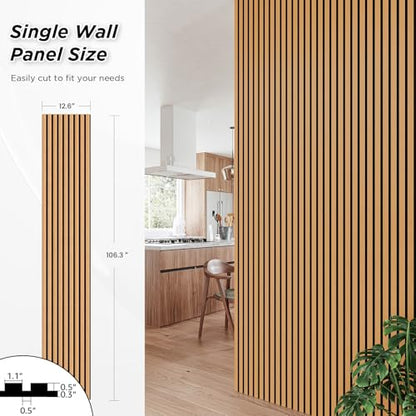 SMARTSTANDARD 4 Pack 106" x 12.6" Wood Slat Wall Panels, Light Brown - color: Light Brown, size: 106" x 50.4"