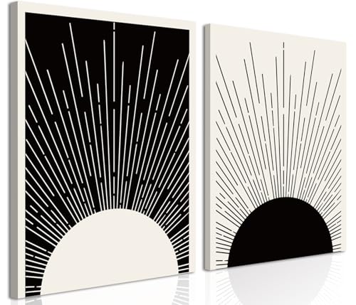 Hwetui Framed Boho Sun Wall Art Set of 2 Black and White Minimalist Sunrise Canvas Prints Abstract Sunshine Painting Geometric Line Pictures Home Decor for Living Room Bedroom Bathroom 16x24in - color: Black, size: 24"L x 16"W